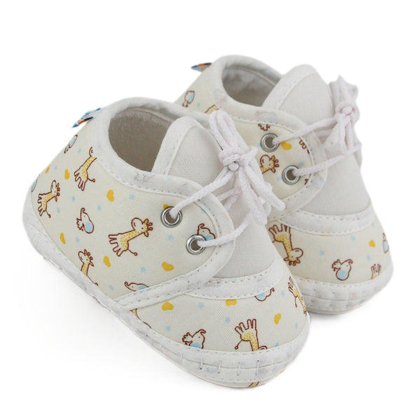 Baby Unisex Giraffe Printed Soft Cotton White,Yellow Lace Shoe Booties-BT5576
