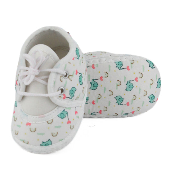 Baby Unisex Giraffe Printed Soft Cotton White,Green Lace Shoe Booties-BT5577