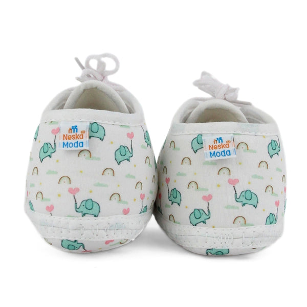 Baby Unisex Giraffe Printed Soft Cotton White,Green Lace Shoe Booties-BT5577