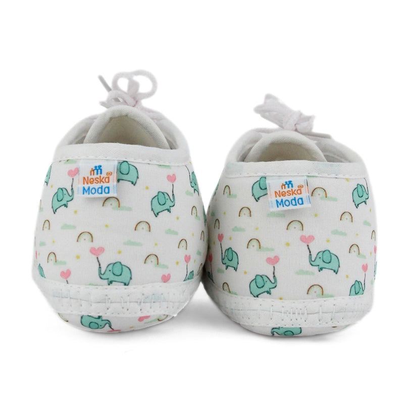 Baby Unisex Giraffe Printed Soft Cotton White,Green Lace Shoe Booties-BT5577