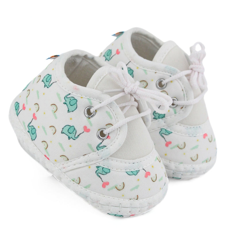 Baby Unisex Giraffe Printed Soft Cotton White,Green Lace Shoe Booties-BT5577