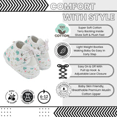 Baby Unisex Giraffe Printed Soft Cotton White,Green Lace Shoe Booties-BT5577