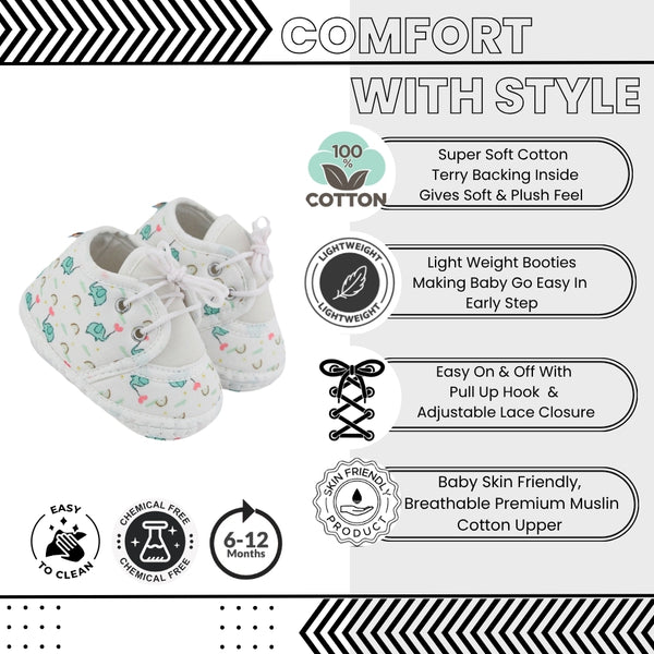 Baby Unisex Giraffe Printed Soft Cotton White,Green Lace Shoe Booties-BT5577