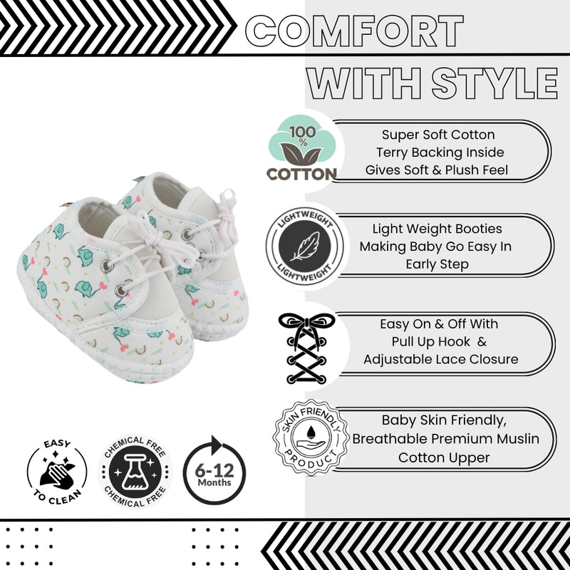 Baby Unisex Giraffe Printed Soft Cotton White,Green Lace Shoe Booties-BT5577