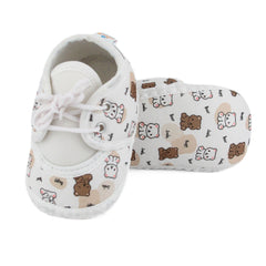 Baby Unisex Giraffe Printed Soft Cotton White,Brown Lace Shoe Booties-BT5578