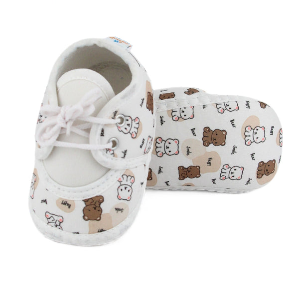 Baby Unisex Giraffe Printed Soft Cotton White,Brown Lace Shoe Booties-BT5578