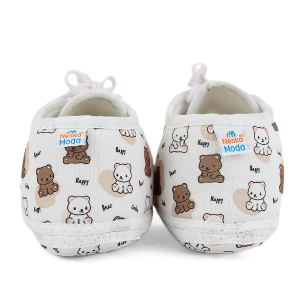 Baby Unisex Giraffe Printed Soft Cotton White,Brown Lace Shoe Booties-BT5578