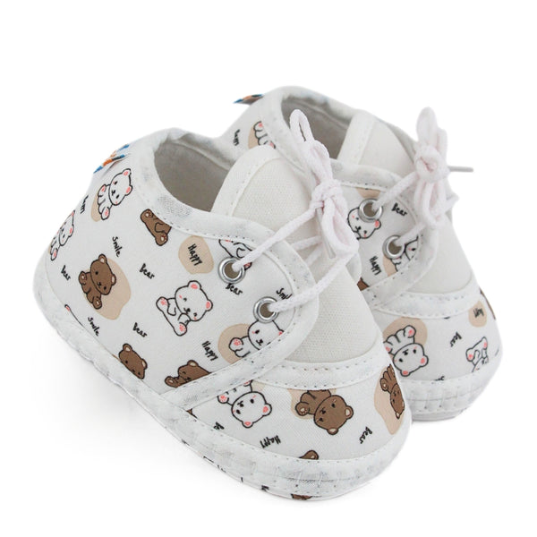 Baby Unisex Giraffe Printed Soft Cotton White,Brown Lace Shoe Booties-BT5578