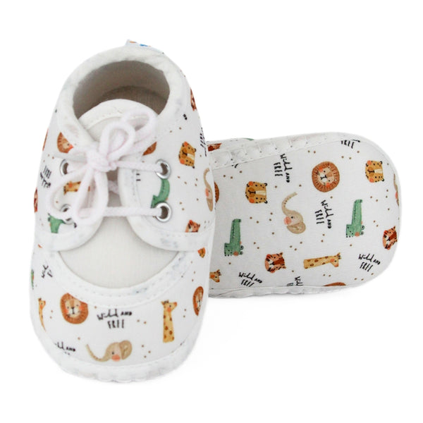 Baby Unisex Giraffe Printed Soft Cotton White Lace Shoe Booties-BT5579