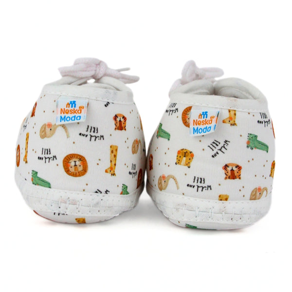 Baby Unisex Giraffe Printed Soft Cotton White Lace Shoe Booties-BT5579