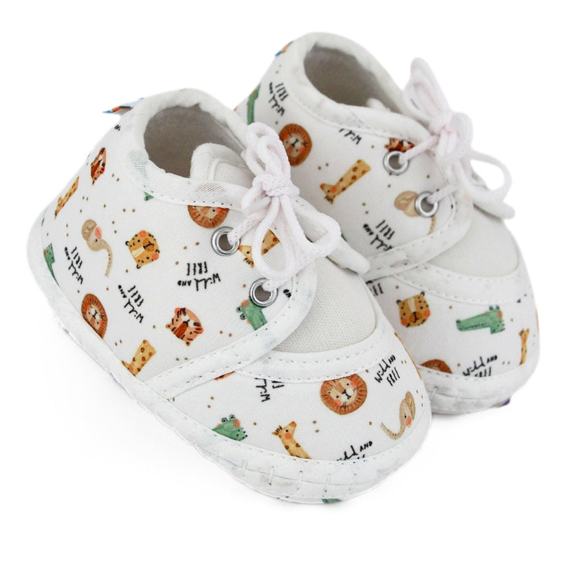 Baby Unisex Giraffe Printed Soft Cotton White Lace Shoe Booties-BT5579