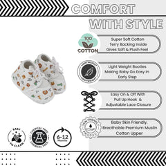 Baby Unisex Giraffe Printed Soft Cotton White Lace Shoe Booties-BT5579