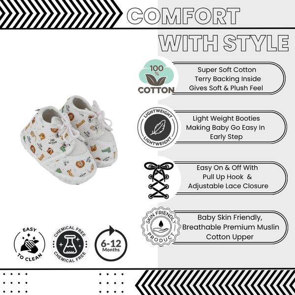 Baby Unisex Giraffe Printed Soft Cotton White Lace Shoe Booties-BT5579