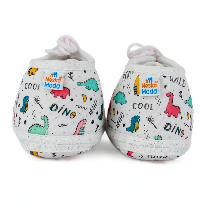 Baby Unisex Giraffe Printed Soft Cotton White Lace Shoe Booties-BT5580
