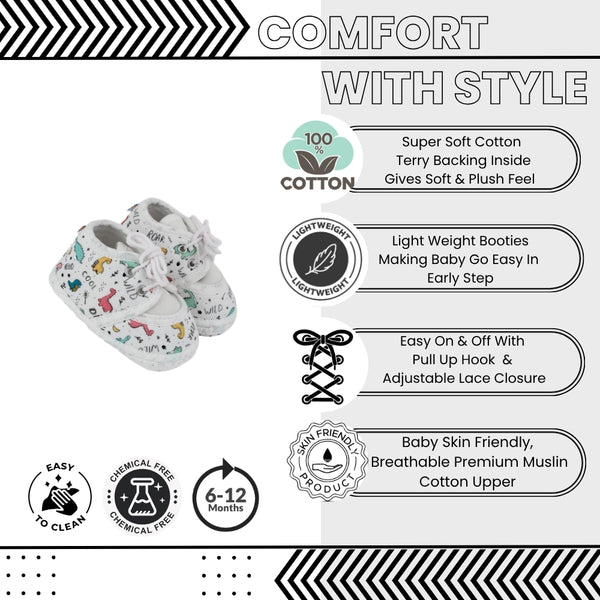 Baby Unisex Giraffe Printed Soft Cotton White Lace Shoe Booties-BT5580