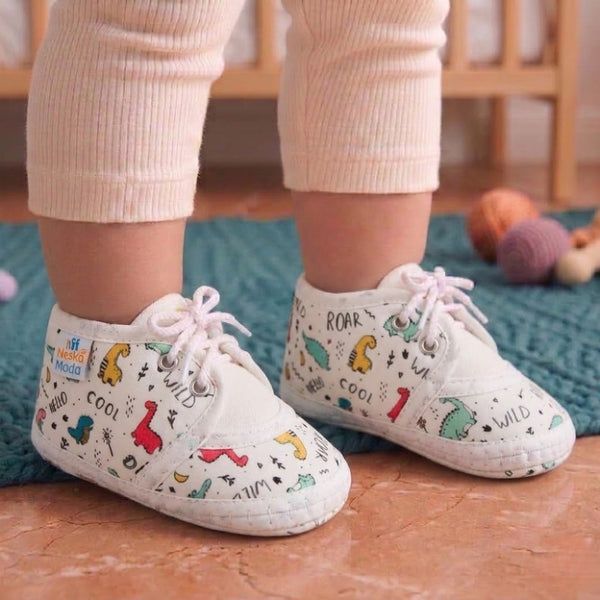 Baby Unisex Giraffe Printed Soft Cotton White Lace Shoe Booties-BT5580