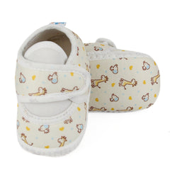 Baby Unisex Giraffe Printed Soft Cotton White,Yellow Velcro Shoe Booties-BT5581