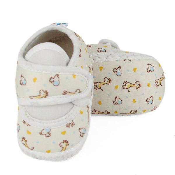 Baby Unisex Giraffe Printed Soft Cotton White,Yellow Velcro Shoe Booties-BT5581
