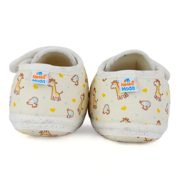 Baby Unisex Giraffe Printed Soft Cotton White,Yellow Velcro Shoe Booties-BT5581