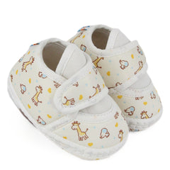 Baby Unisex Giraffe Printed Soft Cotton White,Yellow Velcro Shoe Booties-BT5581
