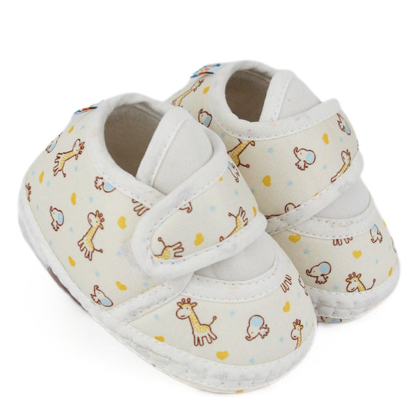 Baby Unisex Giraffe Printed Soft Cotton White,Yellow Velcro Shoe Booties-BT5581