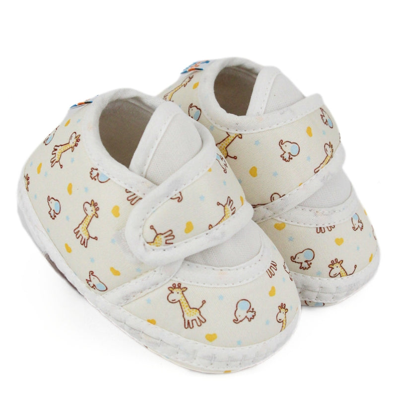 Baby Unisex Giraffe Printed Soft Cotton White,Yellow Velcro Shoe Booties-BT5581