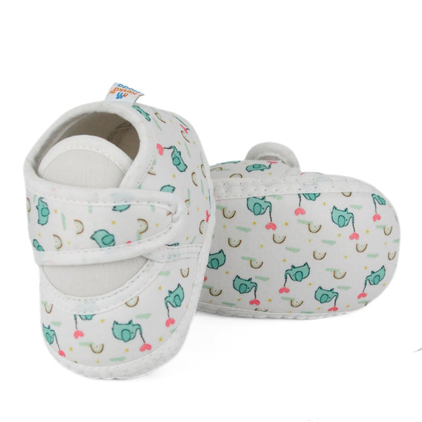 Baby Unisex Giraffe Printed Soft Cotton White,Green Velcro Shoe Booties-BT5582