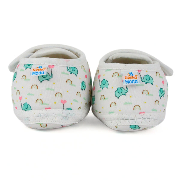 Baby Unisex Giraffe Printed Soft Cotton White,Green Velcro Shoe Booties-BT5582