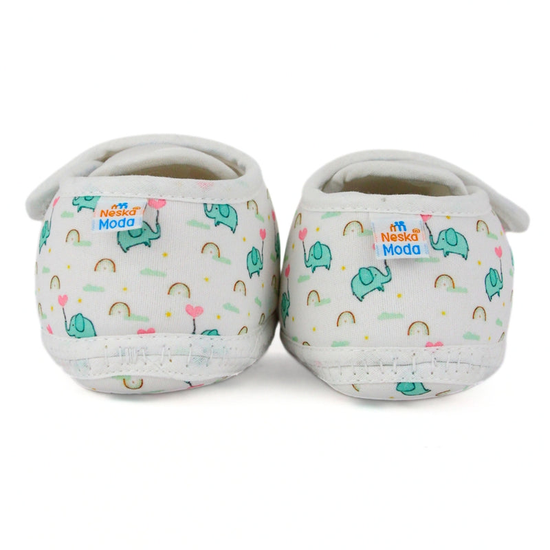 Baby Unisex Giraffe Printed Soft Cotton White,Green Velcro Shoe Booties-BT5582