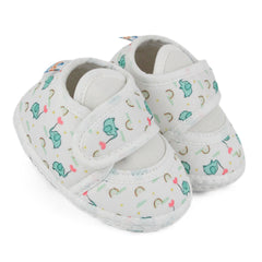 Baby Unisex Giraffe Printed Soft Cotton White,Green Velcro Shoe Booties-BT5582