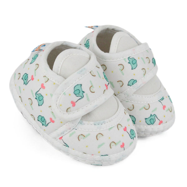 Baby Unisex Giraffe Printed Soft Cotton White,Green Velcro Shoe Booties-BT5582