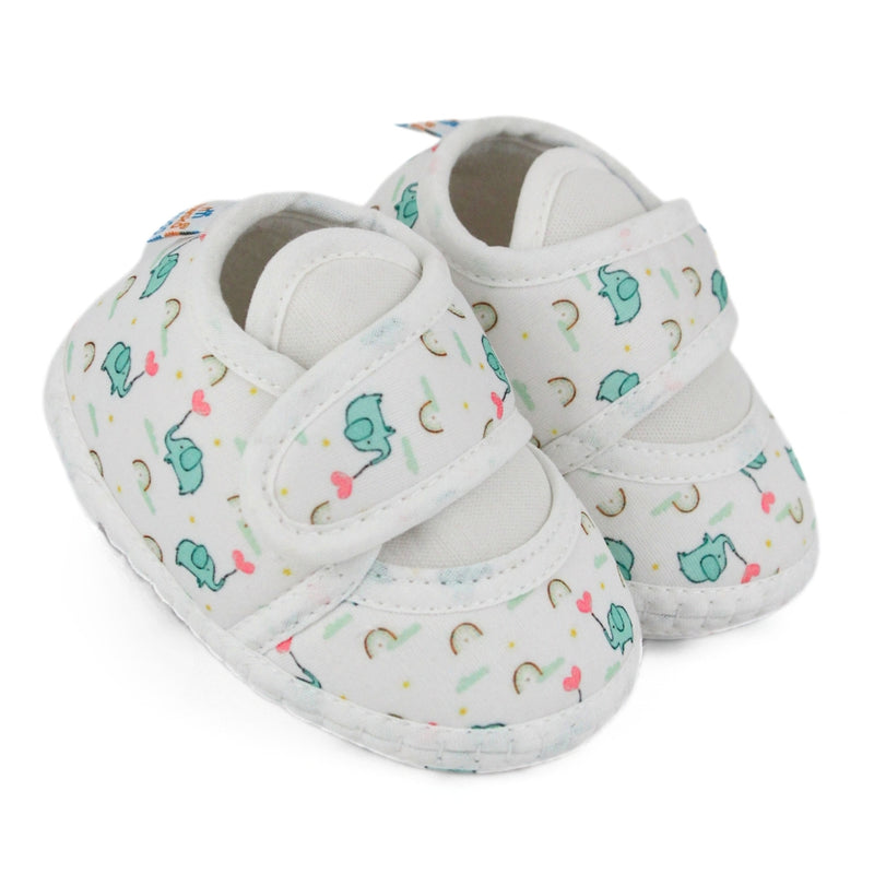 Baby Unisex Giraffe Printed Soft Cotton White,Green Velcro Shoe Booties-BT5582