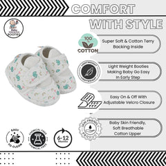 Baby Unisex Giraffe Printed Soft Cotton White,Green Velcro Shoe Booties-BT5582