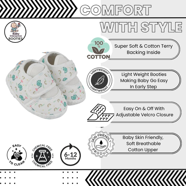 Baby Unisex Giraffe Printed Soft Cotton White,Green Velcro Shoe Booties-BT5582