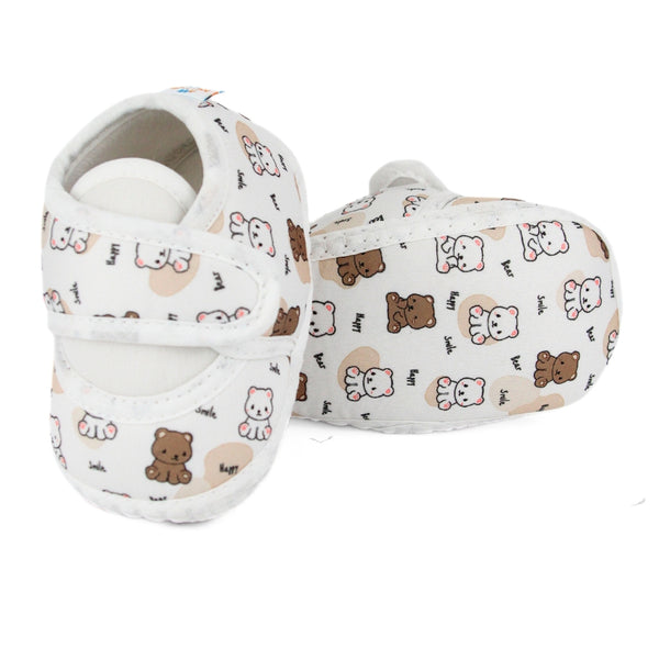 Baby Unisex Giraffe Printed Soft Cotton White,Brown Velcro Shoe Booties-BT5583