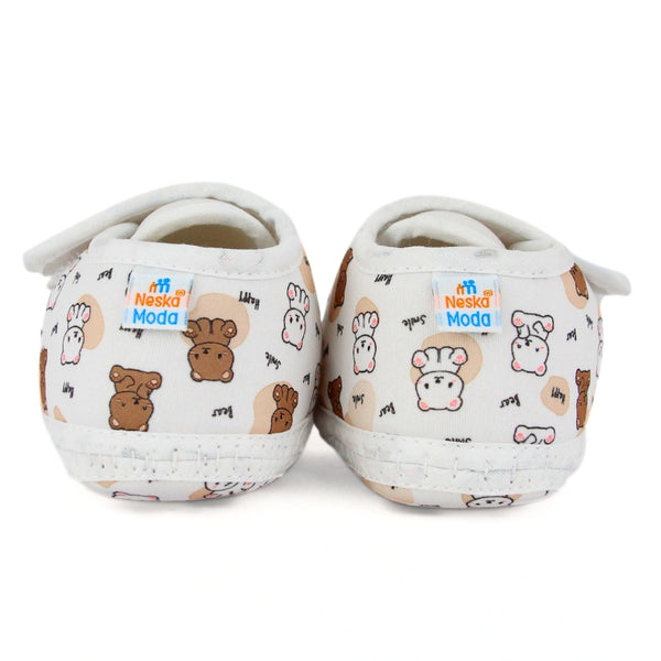 Baby Unisex Giraffe Printed Soft Cotton White,Brown Velcro Shoe Booties-BT5583