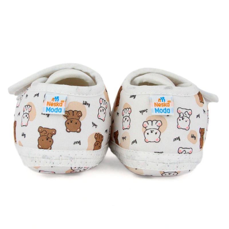 Baby Unisex Giraffe Printed Soft Cotton White,Brown Velcro Shoe Booties-BT5583