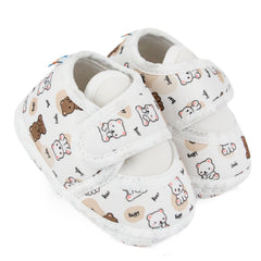Baby Unisex Giraffe Printed Soft Cotton White,Brown Velcro Shoe Booties-BT5583