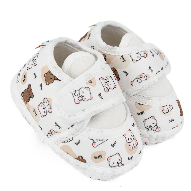 Baby Unisex Giraffe Printed Soft Cotton White,Brown Velcro Shoe Booties-BT5583