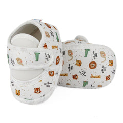 Baby Unisex Tiger Printed Soft Cotton White Velcro Shoe Booties-BT5584