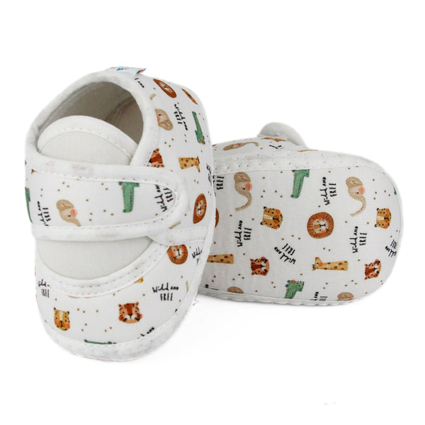 Baby Unisex Tiger Printed Soft Cotton White Velcro Shoe Booties-BT5584