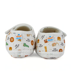 Baby Unisex Tiger Printed Soft Cotton White Velcro Shoe Booties-BT5584