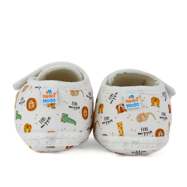 Baby Unisex Tiger Printed Soft Cotton White Velcro Shoe Booties-BT5584