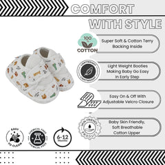 Baby Unisex Tiger Printed Soft Cotton White Velcro Shoe Booties-BT5584