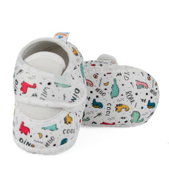 Baby Unisex Dinosaur Printed Soft Cotton White Velcro Shoe Booties-BT5585