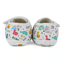 Baby Unisex Dinosaur Printed Soft Cotton White Velcro Shoe Booties-BT5585