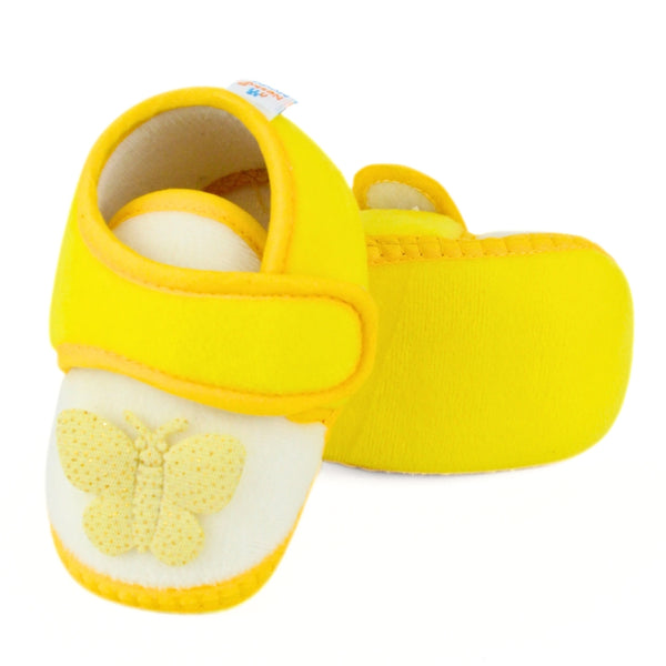 Baby Girls Velboa Butterfly White,Yellow Velcro Shoe Booties-BT5586