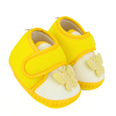 Baby Girls Velboa Butterfly White,Yellow Velcro Shoe Booties-BT5586