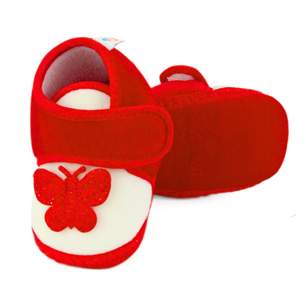Baby Girls Velboa Butterfly White,Red Velcro Shoe Booties-BT5587