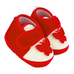 Baby Girls Velboa Butterfly White,Red Velcro Shoe Booties-BT5587